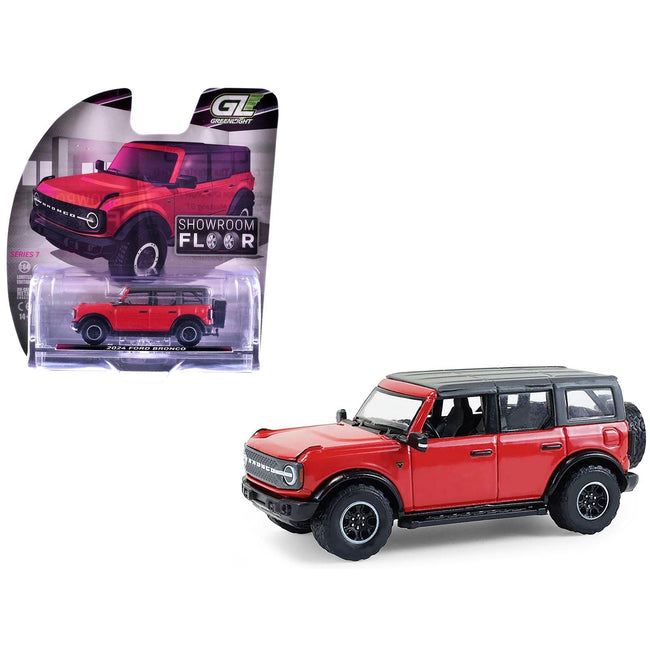 2024 Ford Bronco Badlands 4-Door Hot Pepper Red with Gray Top "Showroom Floor" Series 7 1/64 Diecast Model Car by Greenlight-Greenlight-ModelCars.com