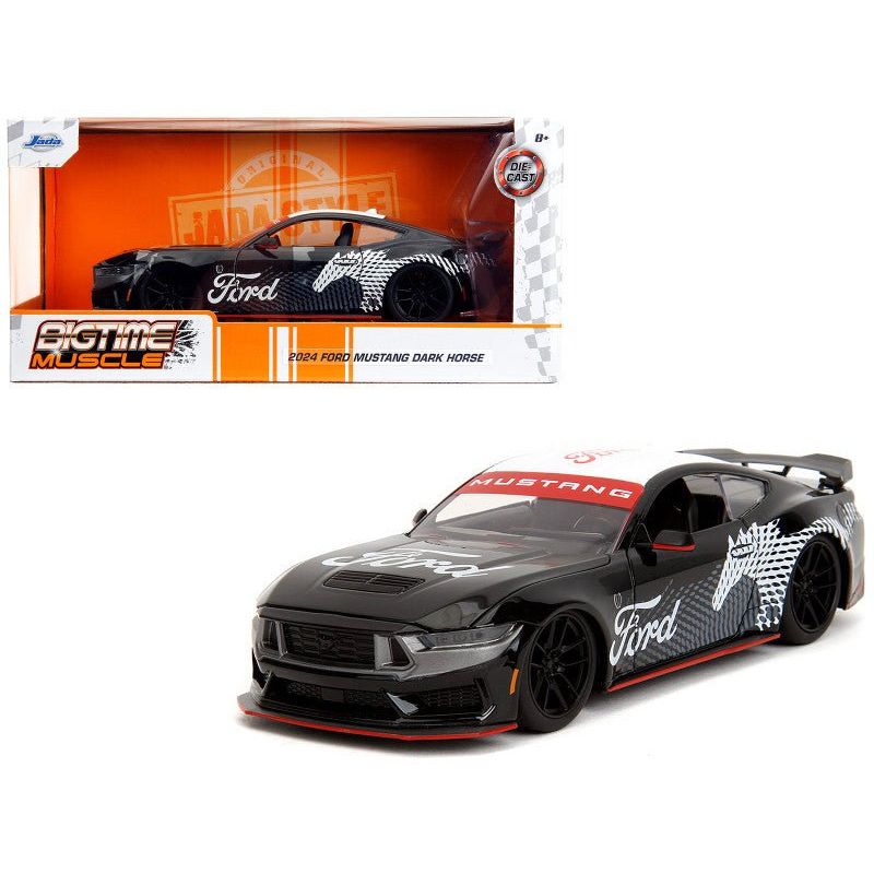 2024 Ford Mustang Dark Horse Black with White Top and "Mustang Horse Graphics" "Bigtime Muscle" Series 1/24 Diecast Model Car by Jada-Jada-ModelCars.com
