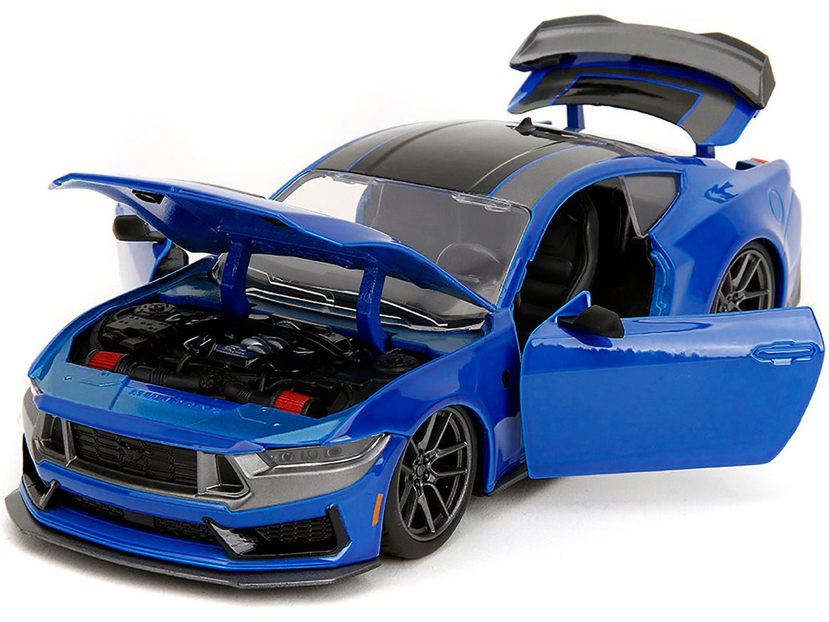 2024 Ford Mustang Dark Horse Blue Metallic with Black and Gray Stripes "Bigtime Muscle" Series 1/24 Diecast Model Car by Jada-Jada-ModelCars.com
