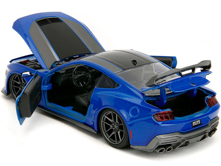 2024 Ford Mustang Dark Horse Blue Metallic with Black and Gray Stripes "Bigtime Muscle" Series 1/24 Diecast Model Car by Jada-Jada-ModelCars.com