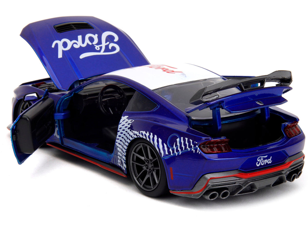 2024 Ford Mustang Dark Horse Candy Blue with White Top and "Mustang Horse Graphics" "Bigtime Muscle" Series 1/24 Diecast Model Car by Jada-Jada-ModelCars.com