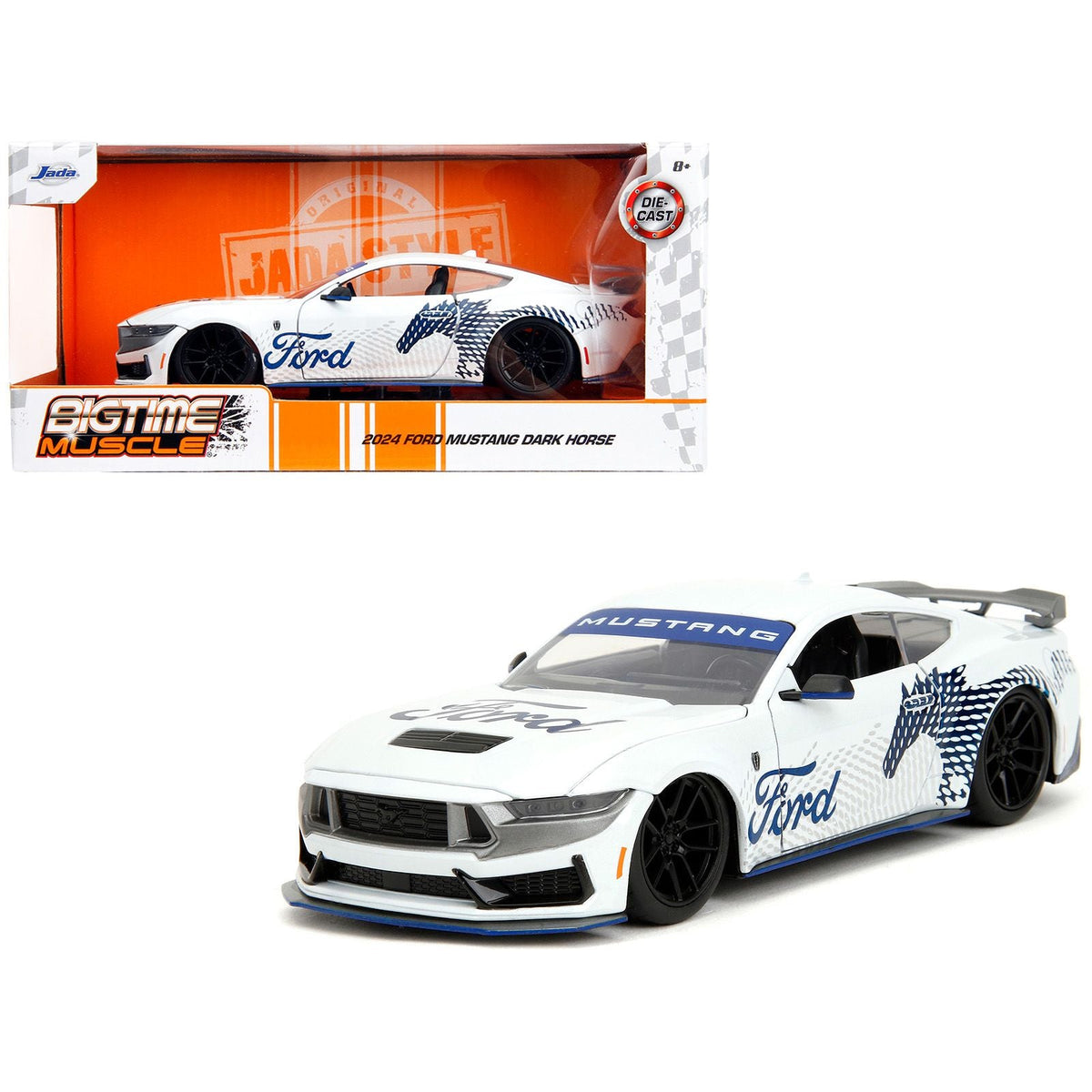 2024 Ford Mustang Dark Horse White with "Mustang Horse Graphics" "Bigtime Muscle" Series 1/24 Diecast Model Car by Jada-Jada-ModelCars.com