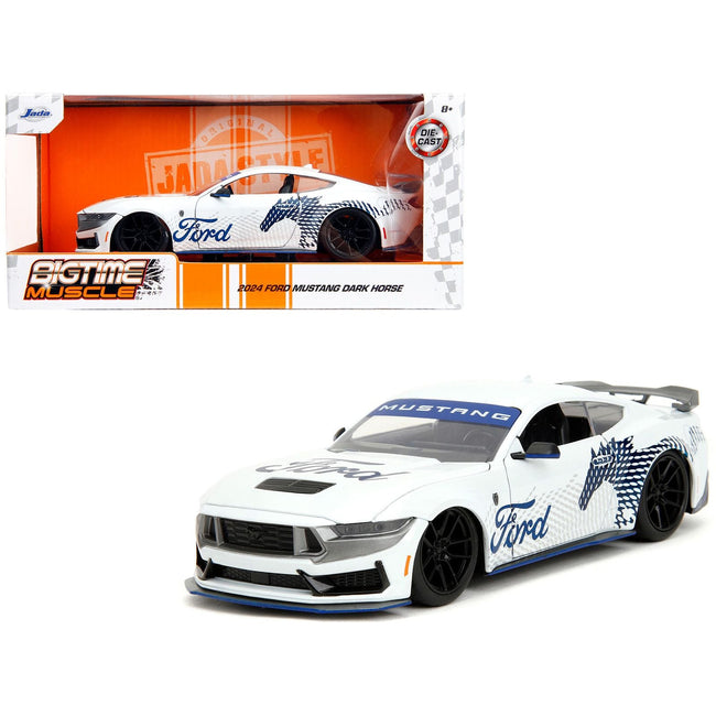 2024 Ford Mustang Dark Horse White with "Mustang Horse Graphics" "Bigtime Muscle" Series 1/24 Diecast Model Car by Jada-Jada-ModelCars.com