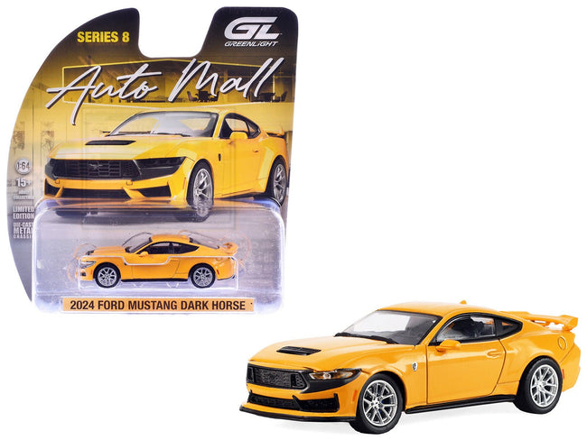 2024 Ford Mustang Dark Horse Yellow Splash Metallic "Auto Mall" Series 8 1/64 Diecast Model Car by Greenlight-Greenlight-ModelCars.com