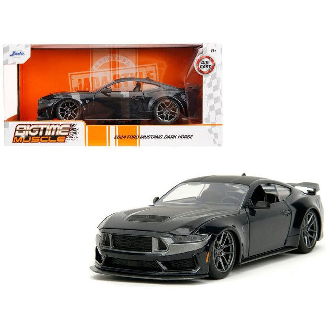 2024 Ford Mustang Dark House Black Metallic with Matt Black Hood and Top "Bigtime Muscle" Series 1/24 Diecast Model Car by Jada-Jada-ModelCars.com