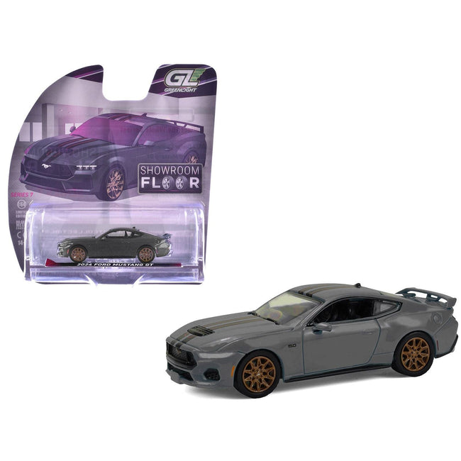2024 Ford Mustang GT Dark Matter Gray with Black and Red Stripes "Showroom Floor" Series 7 1/64 Diecast Model Car by Greenlight-Greenlight-ModelCars.com