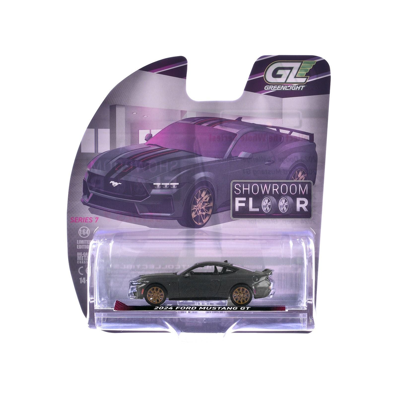 2024 Ford Mustang GT Dark Matter Gray with Black and Red Stripes "Showroom Floor" Series 7 1/64 Diecast Model Car by Greenlight - Greenlight - ModelCars.com