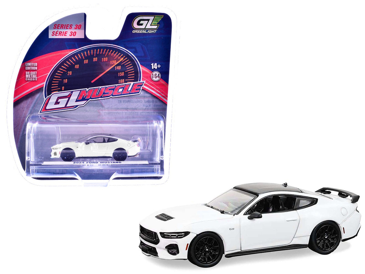 2024 Ford Mustang Oxford White with Black Top "GreenLight Muscle" Series 30 1/64 Diecast Model Car by Greenlight-Greenlight-ModelCars.com