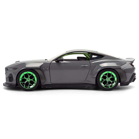 2024 Ford Mustang RTR Gray with Green Wheels "Bigtime Muscle" Series 1/24 Diecast Model Car by Jada-Jada-ModelCars.com
