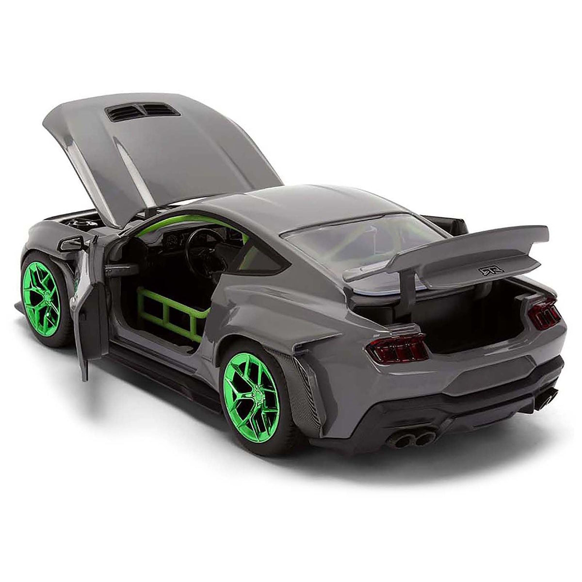 2024 Ford Mustang RTR Gray with Green Wheels "Bigtime Muscle" Series 1/24 Diecast Model Car by Jada-Jada-ModelCars.com