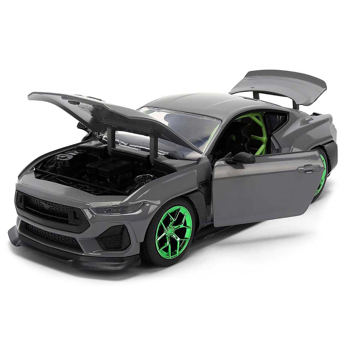 2024 Ford Mustang RTR Gray with Green Wheels "Bigtime Muscle" Series 1/24 Diecast Model Car by Jada-Jada-ModelCars.com