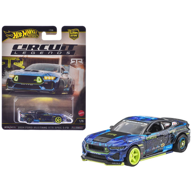 2024 Ford Mustang RTR Spec 5-FD Dark Blue with Graphics "Circuit Legends" Series Diecast Model Car by Hot Wheels-Hotwheels-ModelCars.com