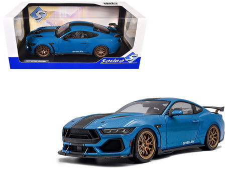 2024 Ford Shelby Mustang Super Snake Grabber Blue Metallic with Black Stripes 1/18 Diecast Model Car by Solido-Solido-ModelCars.com