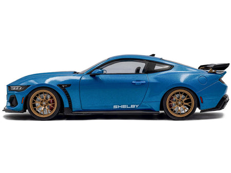 2024 Ford Shelby Mustang Super Snake Grabber Blue Metallic with Black Stripes 1/18 Diecast Model Car by Solido-Solido-ModelCars.com