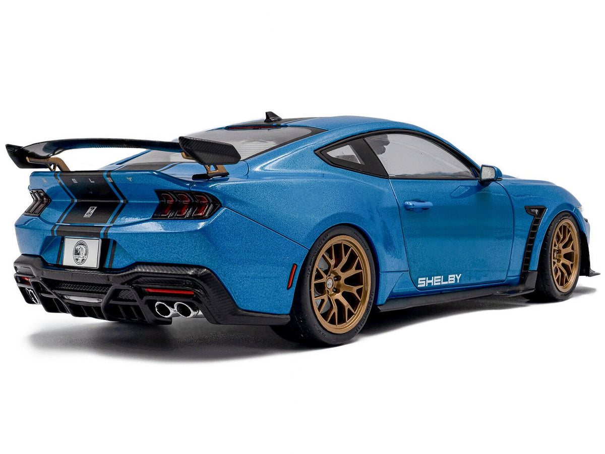 2024 Ford Shelby Mustang Super Snake Grabber Blue Metallic with Black Stripes 1/18 Diecast Model Car by Solido-Solido-ModelCars.com