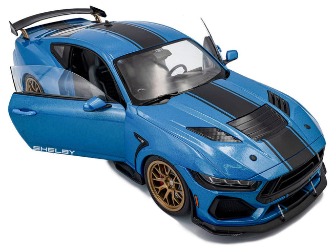 2024 Ford Shelby Mustang Super Snake Grabber Blue Metallic with Black Stripes 1/18 Diecast Model Car by Solido-Solido-ModelCars.com