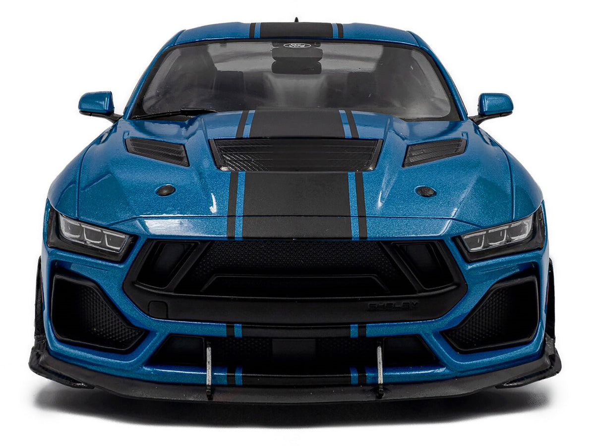 2024 Ford Shelby Mustang Super Snake Grabber Blue Metallic with Black Stripes 1/18 Diecast Model Car by Solido-Solido-ModelCars.com