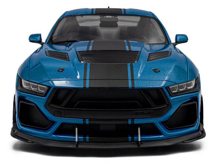 2024 Ford Shelby Mustang Super Snake Grabber Blue Metallic with Black Stripes 1/18 Diecast Model Car by Solido-Solido-ModelCars.com