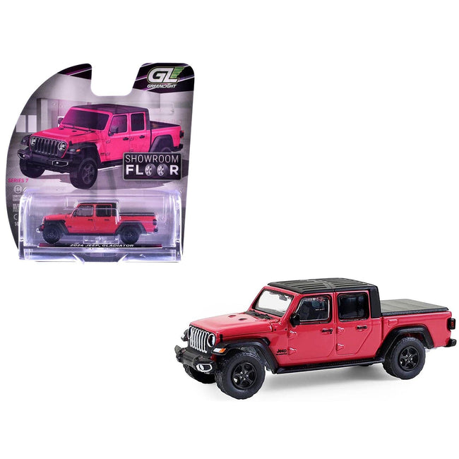 2024 Jeep Gladiator Pickup Truck Tuscadero Pink with Black Top "Showroom Floor" Series 7 1/64 Diecast Model Car by Greenlight-Greenlight-ModelCars.com