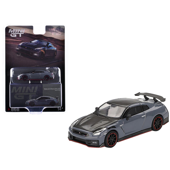 2024 Nissan GT-R Nismo (R35) Stealth Gray with Carbon Hood and Top Limited Edition 1/64 Diecast Model Car by Mini GT-Mini GT-ModelCars.com