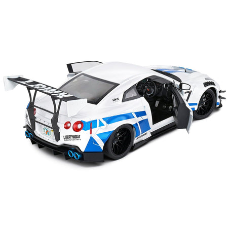 2024 Nissan GT - R (R35) RHD (Right Hand Drive) with Liberty Walk 2.0 Body Kit White Metallic with Blue Stripes "For Paul Tribute" 1/18 Diecast Model Car by Solido - Solido - ModelCars.com