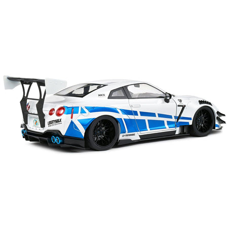 2024 Nissan GT - R (R35) RHD (Right Hand Drive) with Liberty Walk 2.0 Body Kit White Metallic with Blue Stripes "For Paul Tribute" 1/18 Diecast Model Car by Solido - Solido - ModelCars.com