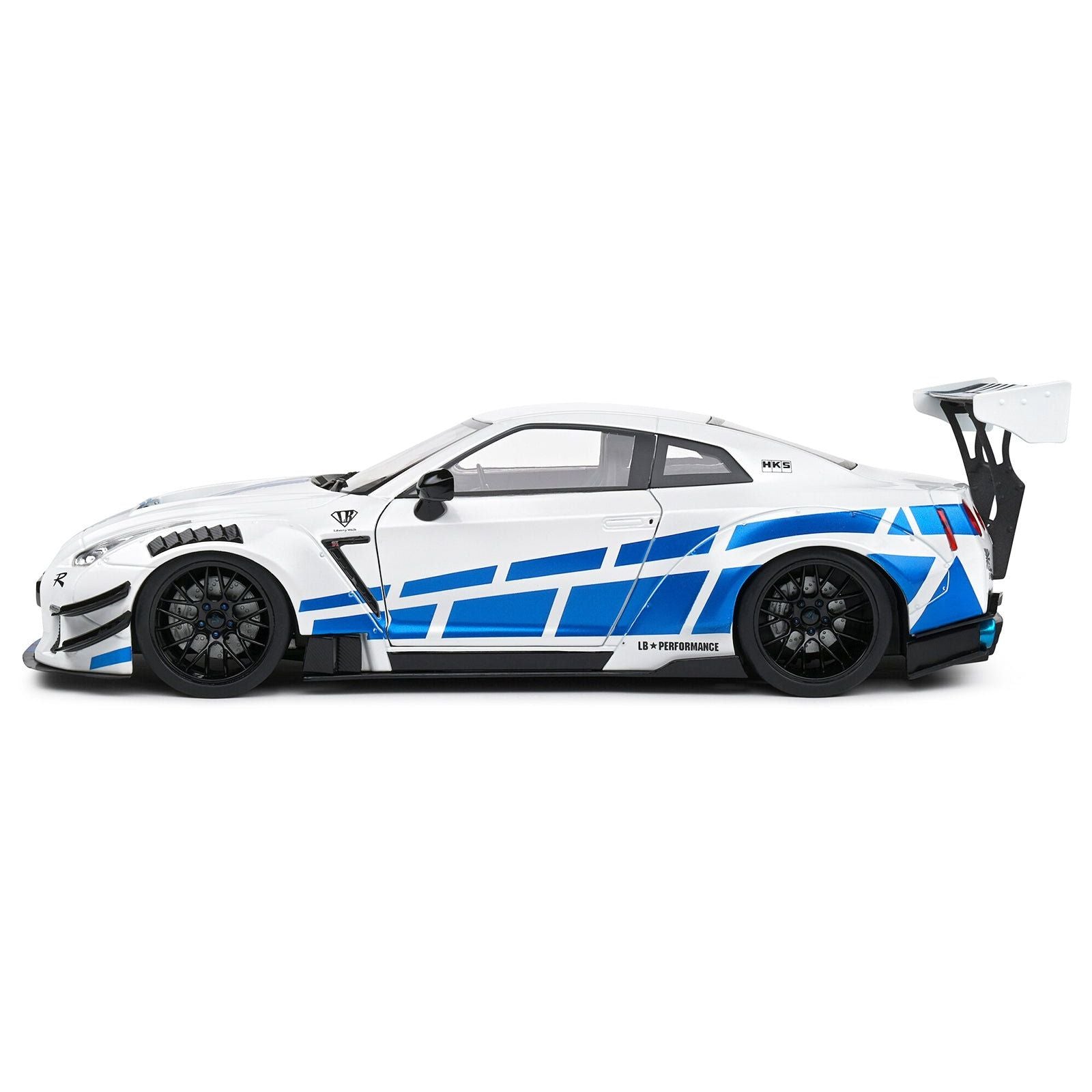 2024 Nissan GT - R (R35) RHD (Right Hand Drive) with Liberty Walk 2.0 Body Kit White Metallic with Blue Stripes "For Paul Tribute" 1/18 Diecast Model Car by Solido - Solido - ModelCars.com