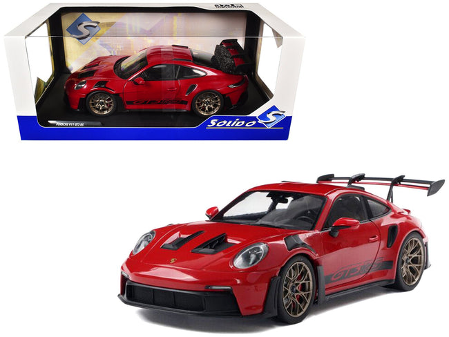 2024 Porsche 911 (992) GT3 RS Guards Red with Black Stripes 1/18 Diecast Model Car by Solido-Solido-ModelCars.com