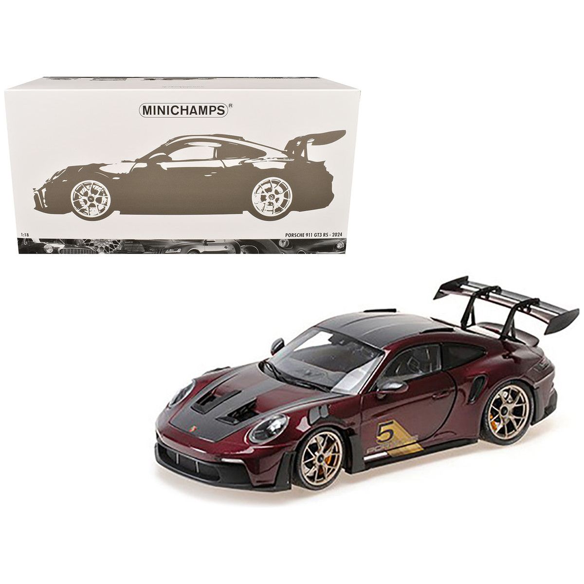 2024 Porsche 911 GT3 RS #5 Purple with Carbon Top and Hood Stripes Limited Edition to 400 pieces Worldwide 1/18 Diecast Model Car by Minichamps-Minichamps-ModelCars.com
