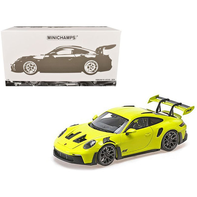 2024 Porsche 911 GT3 RS Acid Green with Carbon Top and Hood Stripes Limited Edition to 400 pieces Worldwide 1/18 Diecast Model Car by Minichamps-Minichamps-ModelCars.com