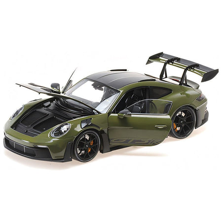 2024 Porsche 911 GT3 RS Nato Olive with Carbon Top and Hood Stripes Limited Edition to 400 pieces Worldwide 1/18 Diecast Model Car by Minichamps - Minichamps - ModelCars.com