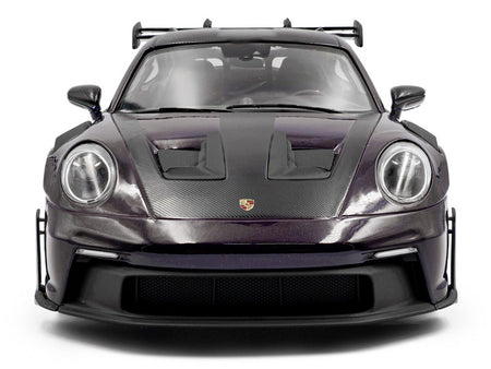 2024 Porsche 911 GT3 RS Weissach Package Viola Purple Metallic with Carbon Hood Stripes and Top 1/18 Diecast Model Car by Solido-Solido-ModelCars.com