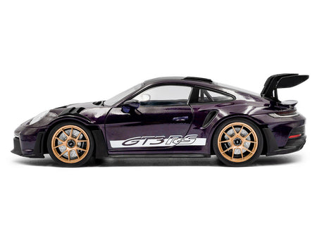 2024 Porsche 911 GT3 RS Weissach Package Viola Purple Metallic with Carbon Hood Stripes and Top 1/18 Diecast Model Car by Solido-Solido-ModelCars.com