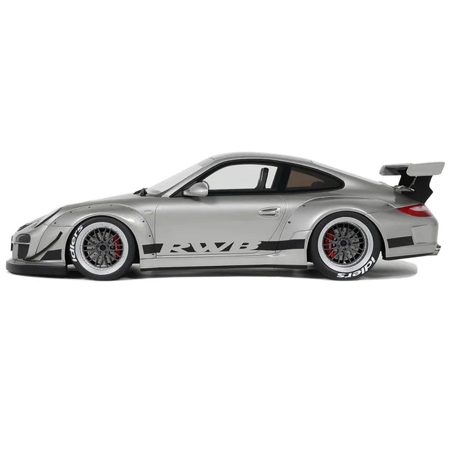 2024 Porsche 911 RWB Abu Silver Metallic with Black Hood 1/18 Model Car by GT Spirit-GT Spirit-ModelCars.com