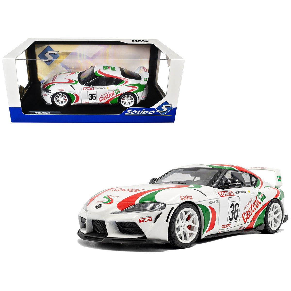 2024 Toyota GR Supra #36 "Toyota Racing Tribute" White with Green and Red Graphics 1/18 Diecast Model Car by Solido-Solido-ModelCars.com