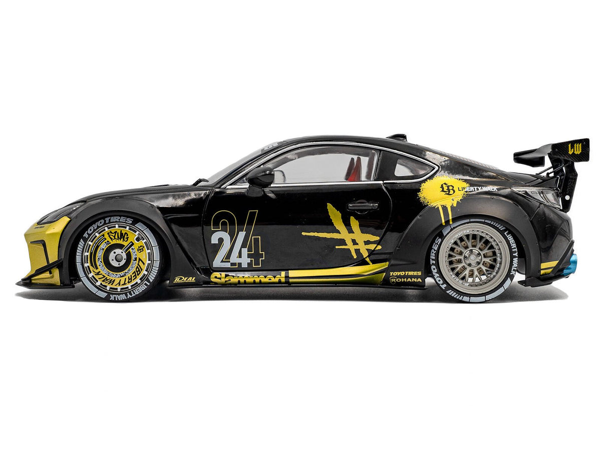 2024 Toyota GR86 Liberty Walk Body Kit RHD (Right Hand Drive) #24 Black with Gold Graphics 1/18 Diecast Model Car by Solido-Solido-ModelCars.com