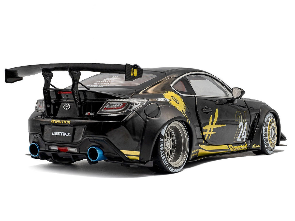 2024 Toyota GR86 Liberty Walk Body Kit RHD (Right Hand Drive) #24 Black with Gold Graphics 1/18 Diecast Model Car by Solido-Solido-ModelCars.com