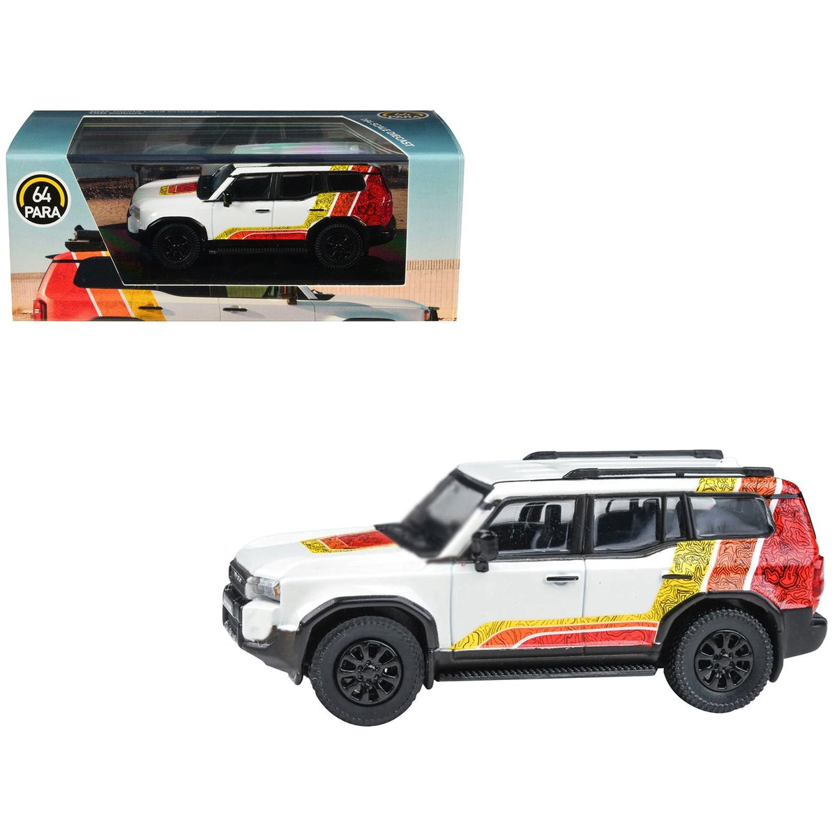 2024 Toyota Land Cruiser 250 Prado White with "TRD" Stripes 1/64 Diecast Model Car by Paragon-Paragon-ModelCars.com
