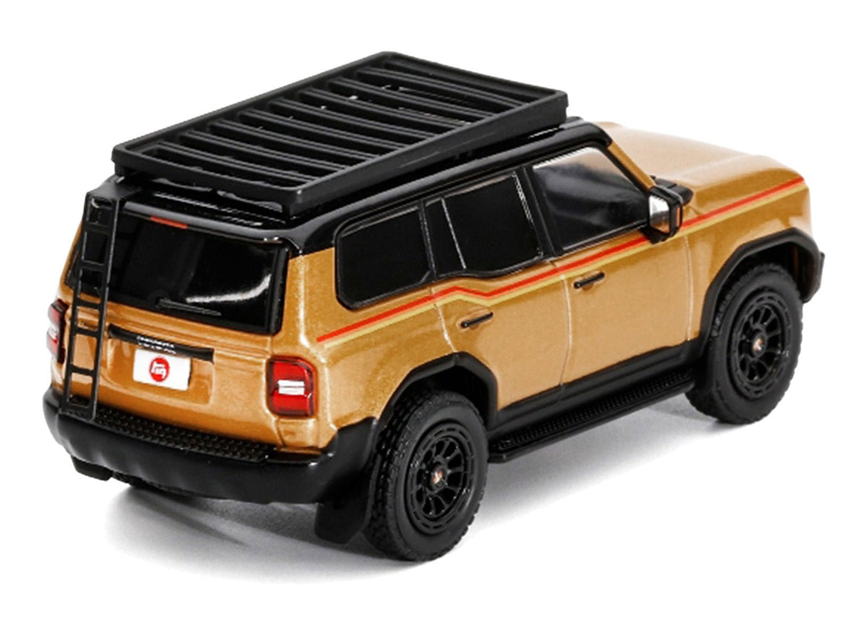 2024 Toyota Land Cruiser Prado Gold Metallic with Red Stripes and Roof Rack 1/64 Diecast Model Car by GCD-GCD-ModelCars.com