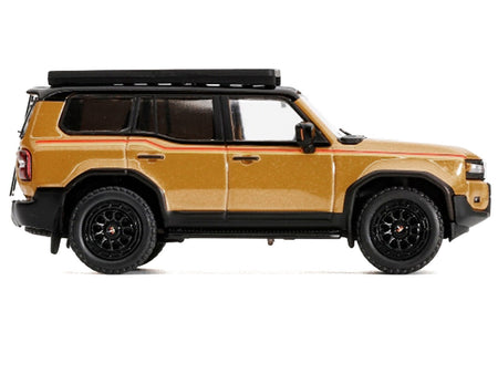 2024 Toyota Land Cruiser Prado Gold Metallic with Red Stripes and Roof Rack 1/64 Diecast Model Car by GCD-GCD-ModelCars.com