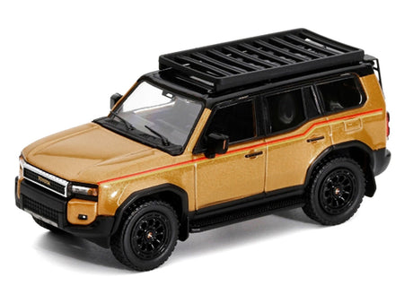 2024 Toyota Land Cruiser Prado Gold Metallic with Red Stripes and Roof Rack 1/64 Diecast Model Car by GCD-GCD-ModelCars.com