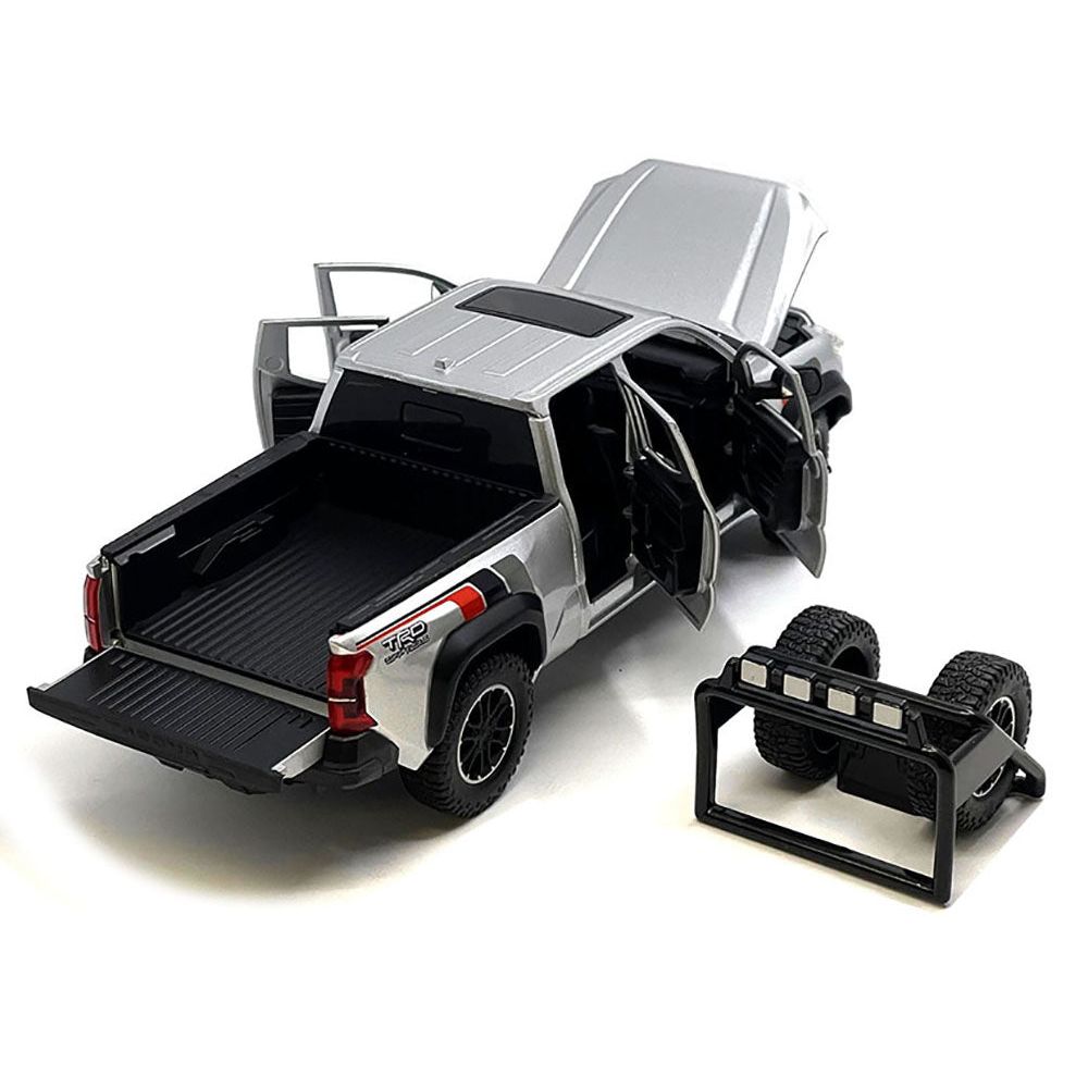 2024 Toyota Tacoma TRD Off Road Edition Pickup Truck Silver Metallic with TRD Stripes with Sunroof and Wheel Rack Limited Edition to 2400 pieces Worldwide 1/24 Diecast Model Car-Other-ModelCars.com