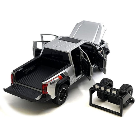 2024 Toyota Tacoma TRD Off Road Edition Pickup Truck Silver Metallic with TRD Stripes with Sunroof and Wheel Rack Limited Edition to 2400 pieces Worldwide 1/24 Diecast Model Car-Other-ModelCars.com