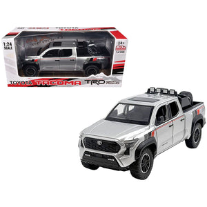 2024 Toyota Tacoma TRD Off Road Edition Pickup Truck Silver Metallic with TRD Stripes with Sunroof and Wheel Rack Limited Edition to 2400 pieces Worldwide 1/24 Diecast Model Car