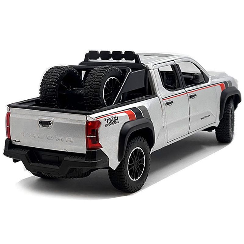 2024 Toyota Tacoma TRD Off Road Edition Pickup Truck Silver Metallic with TRD Stripes with Sunroof and Wheel Rack Limited Edition to 2400 pieces Worldwide 1/24 Diecast Model Car-Other-ModelCars.com