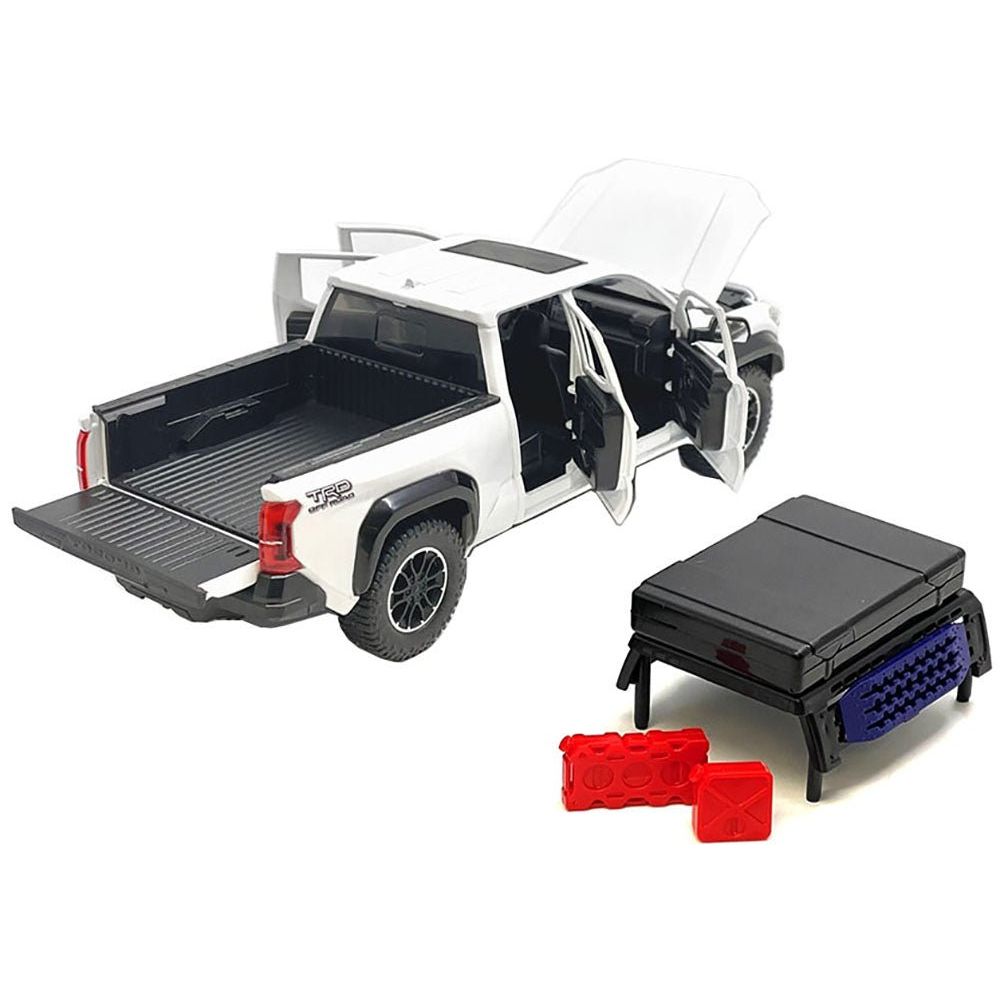 2024 Toyota Tacoma TRD Off-Road Edition Pickup Truck White Metallic with Bed Camper 1/24 Diecast Model Car-Kingstoy-ModelCars.com