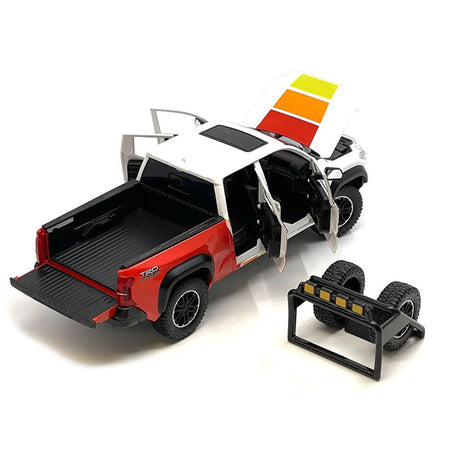 2024 Toyota Tundra TRD Off Road Edition Pickup Truck White and Red with TRD Stripes with Sunroof and Wheel Rack Limited Edition to 2400 pieces Worldwide 1/24 Diecast Model Car-Other-ModelCars.com