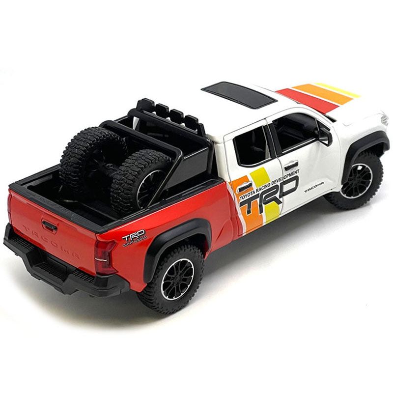 2024 Toyota Tundra TRD Off Road Edition Pickup Truck White and Red with TRD Stripes with Sunroof and Wheel Rack Limited Edition to 2400 pieces Worldwide 1/24 Diecast Model Car-Other-ModelCars.com