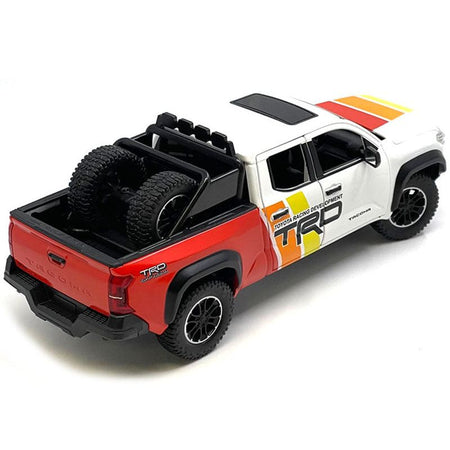 2024 Toyota Tundra TRD Off Road Edition Pickup Truck White and Red with TRD Stripes with Sunroof and Wheel Rack Limited Edition to 2400 pieces Worldwide 1/24 Diecast Model Car-Other-ModelCars.com
