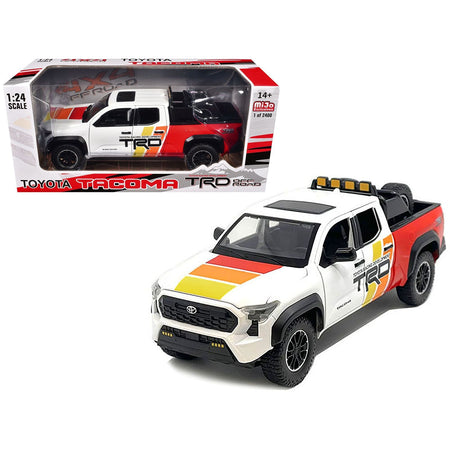 2024 Toyota Tundra TRD Off Road Edition Pickup Truck White and Red with TRD Stripes with Sunroof and Wheel Rack Limited Edition to 2400 pieces Worldwide 1/24 Diecast Model Car-Other-ModelCars.com